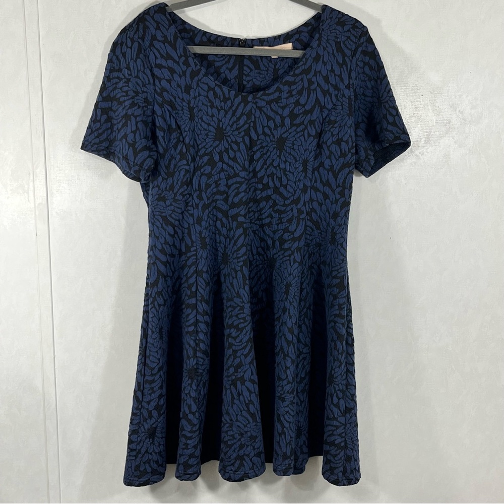 Hutch Anthropology Blue Fit and Flare Knit Midi Dress with Scoop Neck